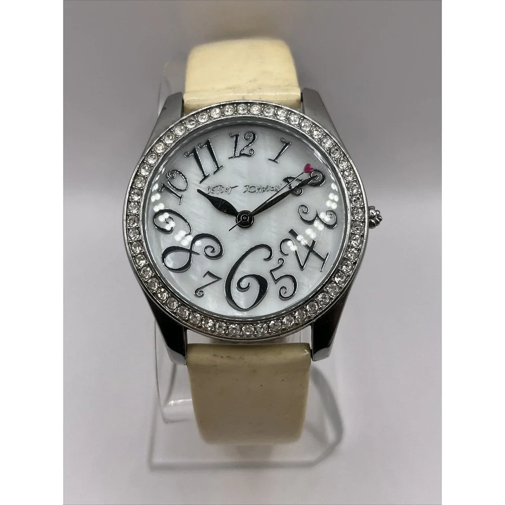 Betsey Johnson‎ Women's Rhinestone Bezel Watch Leather Band- New Battery